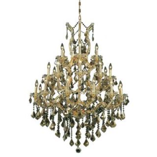 Elegant Lighting 28 Light Gold Chandelier with Golden Teak Smoky Crystal EL2800D38G GT/RC