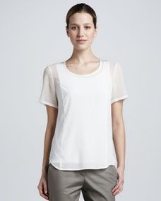 DKNY Scoop Neck Sheer Sleeve Blouse