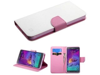 eForCity White Pattern/Pink Liner Leather wallet (with card slot) (841) for Samsung Galaxy Note 4