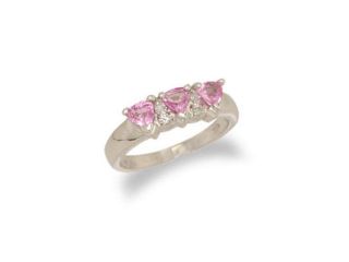 14K White Gold Trillion Cut Pink Sapphire and Diamond Ring Size 6.5