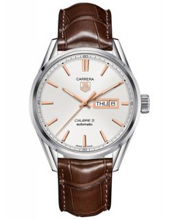 TAG Heuer Mens Swiss Automatic Carrera Calibre 5 Brown Leather Strap
