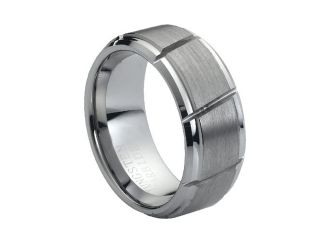 Tungsten Carbide Multiple Diagonal Grooves Brushed Center 9mm Wedding Band Ring
