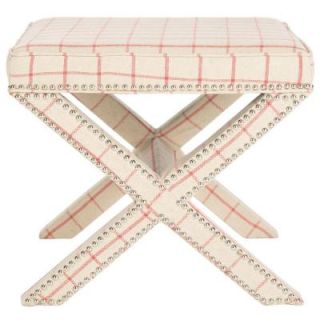Safavieh Palmer Fabric Ottoman in Taupe with Red Checkerboard MCR4589AB
