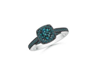 0.47ct. Vintage Inspired Enhanced Blue Diamond Halo Milgrain Border Ring in 14K White Gold