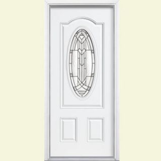 Masonite 36 in. x 80 in. Chatham 3/4 Oval Lite Painted Steel Prehung Front Door with Brickmold 28220