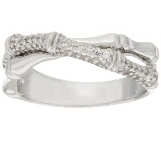 Diamonique Pave Twist Bamboo Band Ring, Sterling —