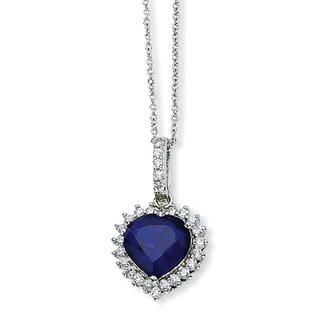 Sterling Silver Heart Synthetic Sapphire CZ Necklace   18 Inch