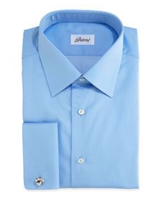 Brioni Solid French Cuff Dress Shirt, Blue