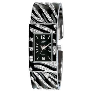Gruen II Ladies Zebra Design Watch w/Stone/Black Enamel Case Black