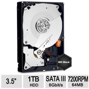 WD Black 1 TB Desktop Hard Drive   3.5, SATA 6 Gb/s, 64MB Buffer, OEM Package   WD1003FZEX