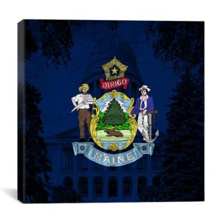 Maine Flag, Capitol Building Grunge Graphic Art on Canvas