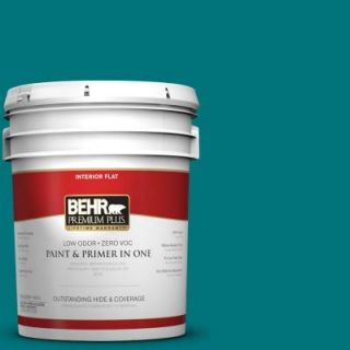 BEHR Premium Plus 5 gal. #T15 3 Essential Teal Zero VOC Flat Interior Paint 130005