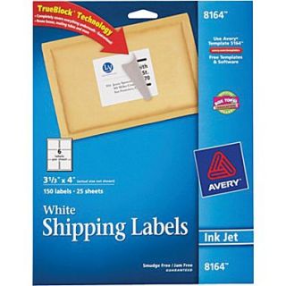 Avery 3 1/3 x 4 Inkjet Shipping Labels with TrueBlock, White, 150/Box (8164 )