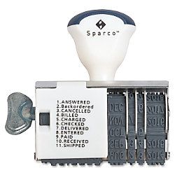 Sparco Dial A Pharase Rubber Stamp MessageDate Stamp ANSWERED CHARGED PAID BILLED CHECKED ENTERED RECEIVED BACK ORDERED CANCELLED DELIVERED SHIPPED 1.50 Impression Width 12 Bands 1 Each