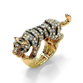 PalmBeach Goldtone Black and White Cubic Zirconia Tiger Stretch Ring