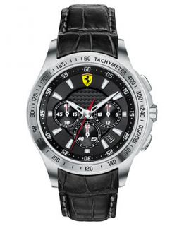 Scuderia Ferrari Watch, Mens Chronograph Scuderia Black Leather Strap