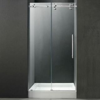 Vigo 60 in. x 80 in. Frameless Bypass Shower Door in Chrome with Clear Glass and White Base with Center Drain VG6041CHCL60WS