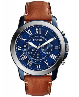 Fossil Mens Chronograph Grant Light Brown Leather Strap Watch 44mm