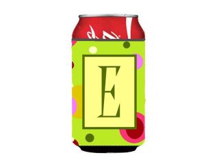 Letter E Initial Monogram   Green Can or Bottle Beverage Insulator Hugger