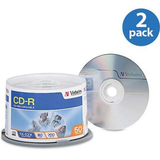Verbatim 700MB 52X CD R 2 Pack of 50 Disc Cake Box Value Bundle