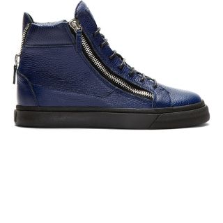 Giuseppe Zanotti Blue Grained Leather High Top Sneakers