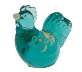 Fenton ArtGlass Handpainted Robins Egg Blue Glass Rooster —