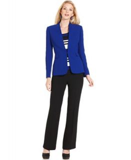 Tahari by ASL Petite Suit, Collarless Jacket, Striped Shell & Trousers