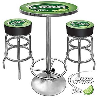 Trademark Global Ultimate 2 Bar Stools and Table Gameroom Combo, Lime, Bud Light