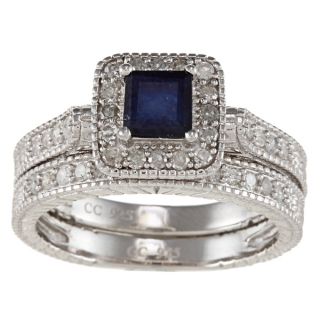 Viducci Silver Sapphire and 5/8ct TDW Diamond Bridal Ring Set (G H, I1