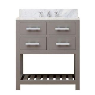Water Creation 30 in. W x 21.5 in. D Vanity in Cashmere Grey with Marble Vanity Top in Carrara White and Chrome Faucet Madalyn 30GF