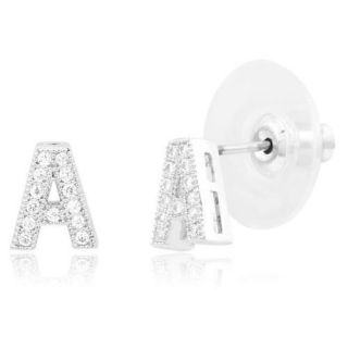 Sterling Silverplated Cubic Zirconia Initial Stud Earrings Letter I