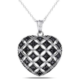 1/2 CT TDW Black Diamond Heart Pendant in Sterling Silver, 18"