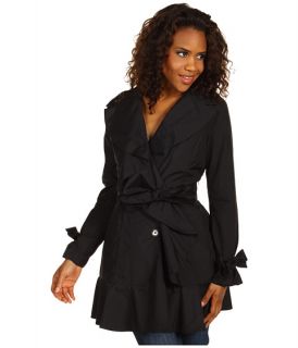 cole haan packable trench with ruffle detail black