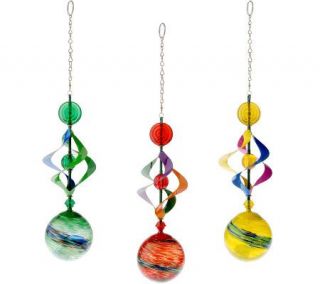 Set of 3 Hanging Wind Spirals w/ Glow Glass Ball by Exhart —