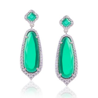 Blue Box Jewels Rhodium plated Sterling Silver Cubic Zirconia Emerald