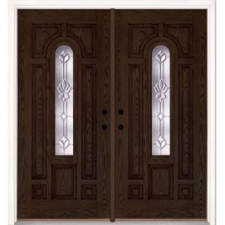 Feather River Doors 74 in. x 81.625 in. Medina Zinc Center Arch Lite Stained Walnut Oak Fiberglass Double Prehung Front Door 332990 400