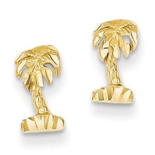 14k Yellow Gold D/C Palm Tree Post Earrings (9MM Long x 5MM Wide)