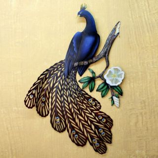 Steel Sapphire Peacock Wall Sculpture (Mexico)   Shopping