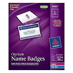 Avery Clip Style Name Badges Top Loading 2 14 x 3 12  Box Of 100