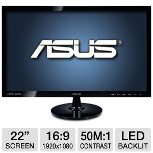 ASUS VS229H P 22 LED Monitor   1920 x 1080, 16:9, 50000000:1 Dynamic, 5ms, HDMI, DVI, VGA, Energy Star   VS229H P