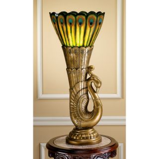 Design Toscano Art Deco Peacock Sculptural 28.5 H Table Lamp with