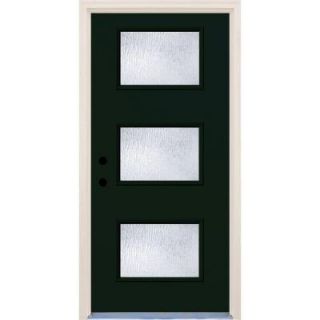 Builder's Choice 36 in. x 80 in. Fairway 3 Lite Rain Glass Painted Fiberglass Prehung Front Door with Brickmould HDX163016