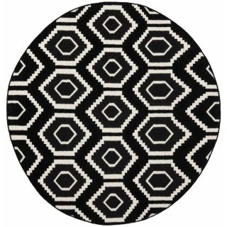 Safavieh Dhurries Black and Ivory Round Indoor Woven Area Rug (Common: 6 x 6; Actual: 72 in W x 72 in L x 0.42 ft Dia)