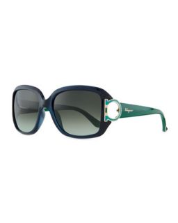 Salvatore Ferragamo Gancino Horseshoe Temple Sunglasses, Blue