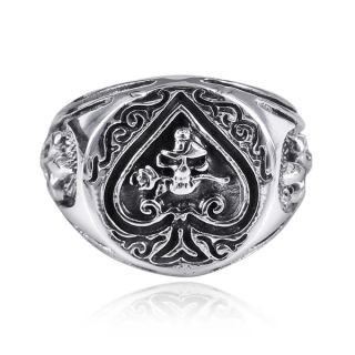 Ace of Spade Fleur De Lis Skull Rose Sterling Silver Ring (Thailand)