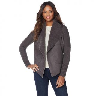 Faith & Zoe Faux Suede Wing Collar Sweater Cardigan   7836523