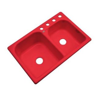 Thermocast Cambridge Drop In Acrylic 33 in. 4 Hole Double Bowl Kitchen Sink in Red 45464