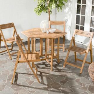 Natural Wood Holcut Square 5 Piece Outdoor Dining Set