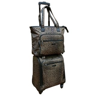 Chocolate New York Leopard 2 piece Carry On Underseat Upright Spinner
