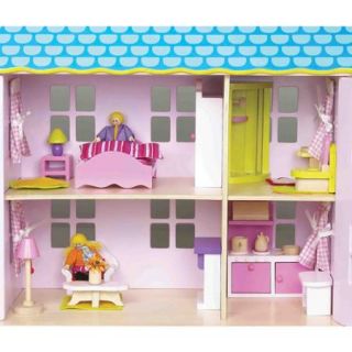 Wood Dollhouse with Furniture